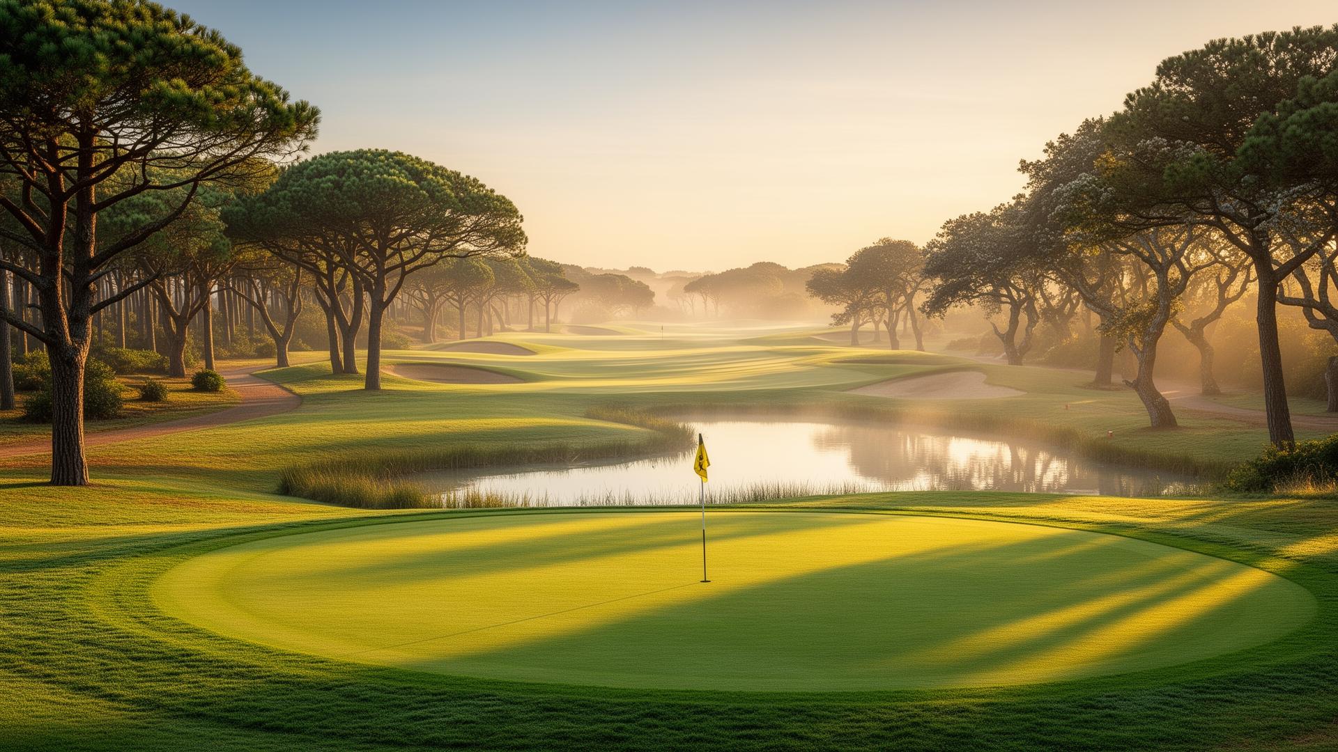 Fairway d'un parcours de golf au lever du soleil — environnement de la Résidence Saint-Denac